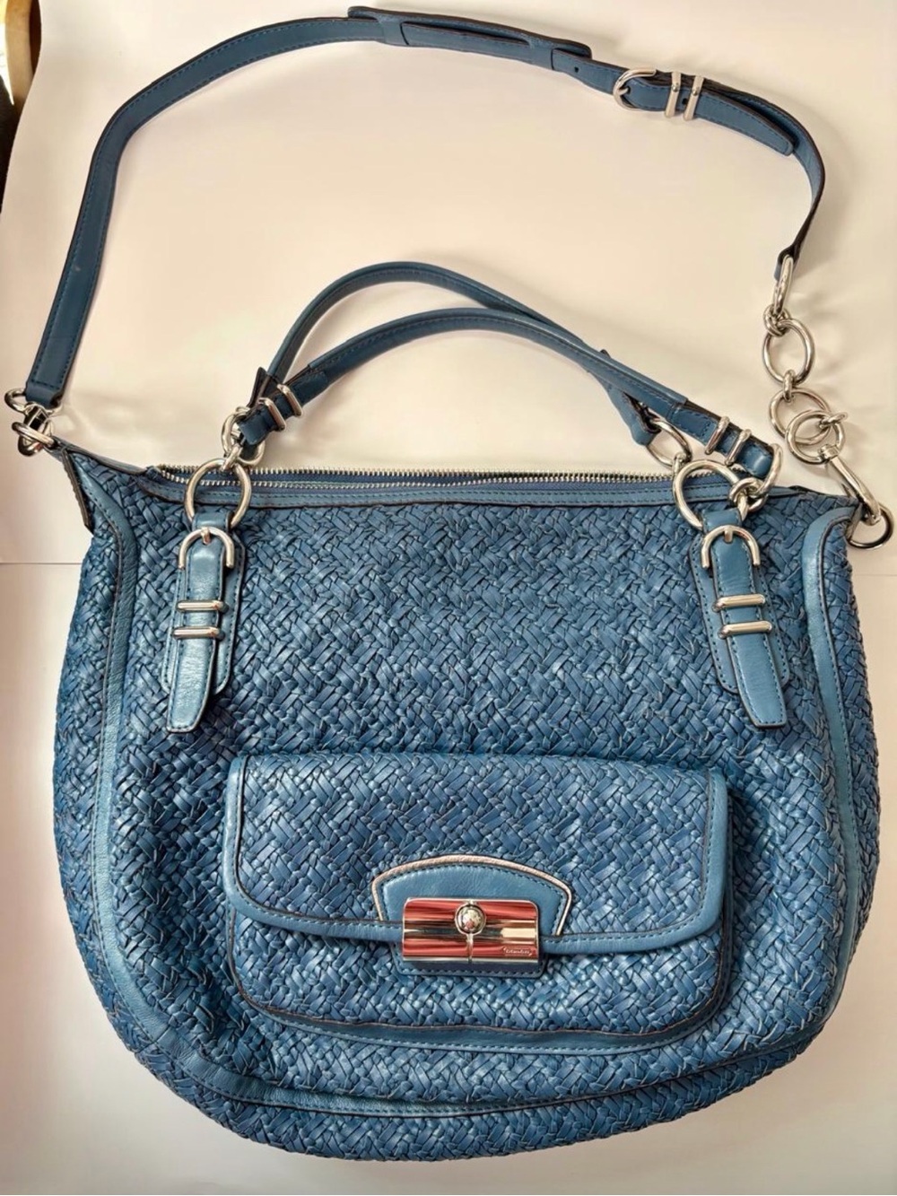 Coach LMTD edition BNWOT Blue Woven Leather Shoulder Bag with Front Pocket